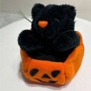 Vintage Halloween Ganz Midnight Pumpkin Black Cat Plush Toy Holiday Decoration